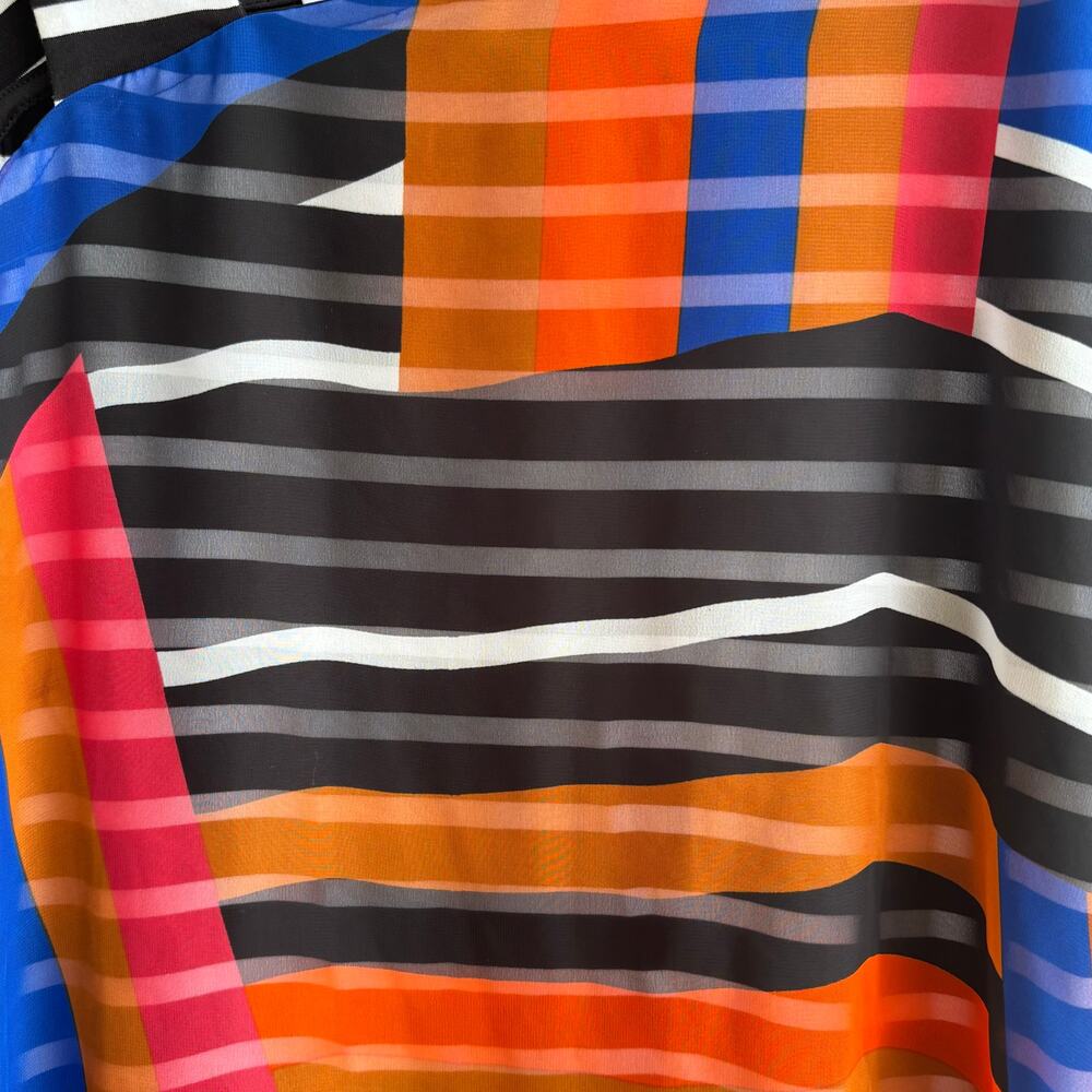 Joseph Ribkoff Asymmetrical One Shoulder Top Abstract Stripe Sheer Overlay Sz2 - Picture 6 of 9